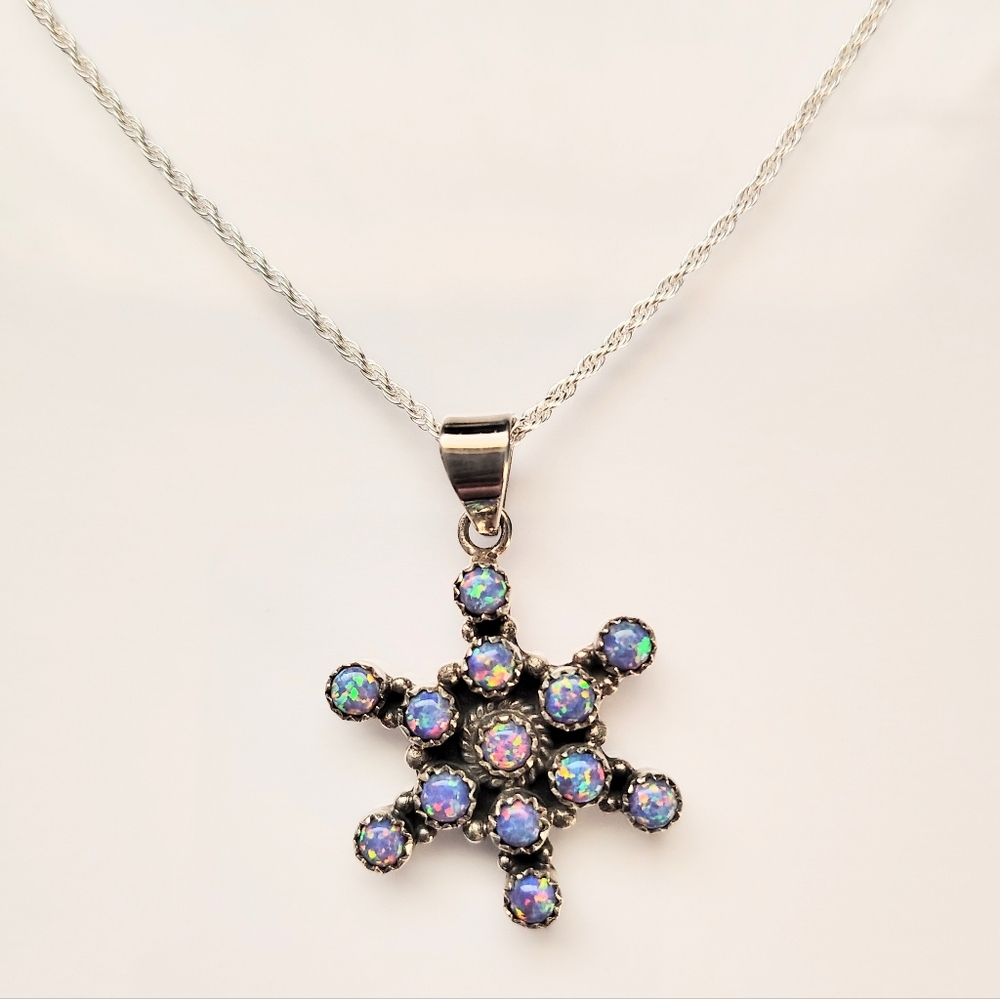 Genuine Opal/Sterling Silver Snowflake Necklace